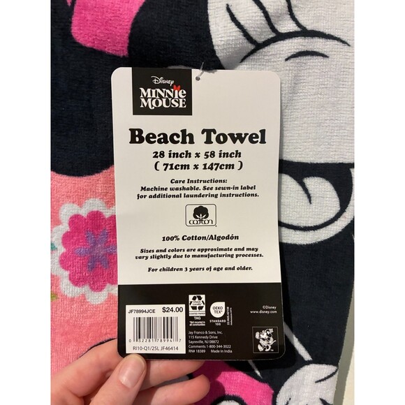 NWT Disney Minnie Mouse Retro Print Beach Towel 28" x 58" 100% Cotton - Picture 4 of 4